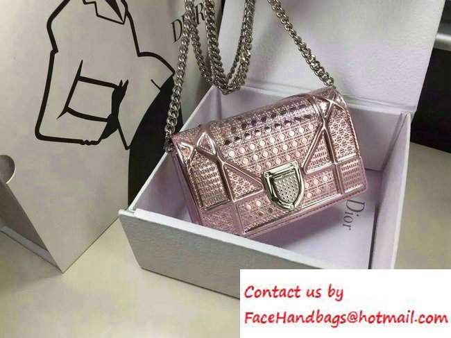 Dior Perforated Metallic Calfskin Diorama Micro Flap Bag Pink 2016 - Click Image to Close