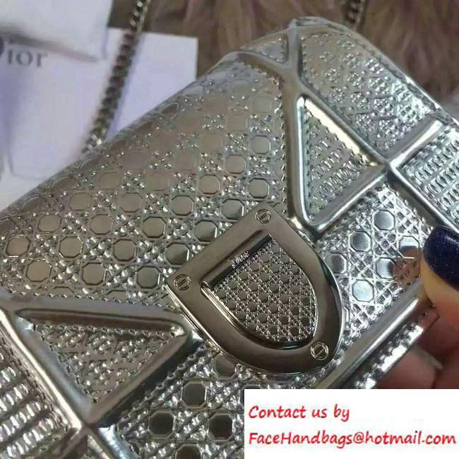 Dior Perforated Metallic Calfskin Diorama Micro Flap Bag Silver 2016