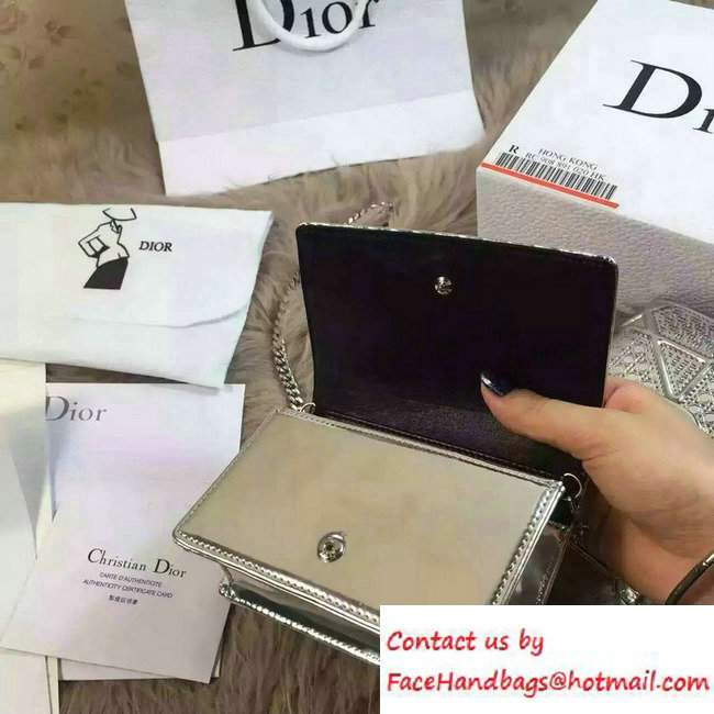 Dior Perforated Metallic Calfskin Diorama Micro Flap Bag Silver 2016