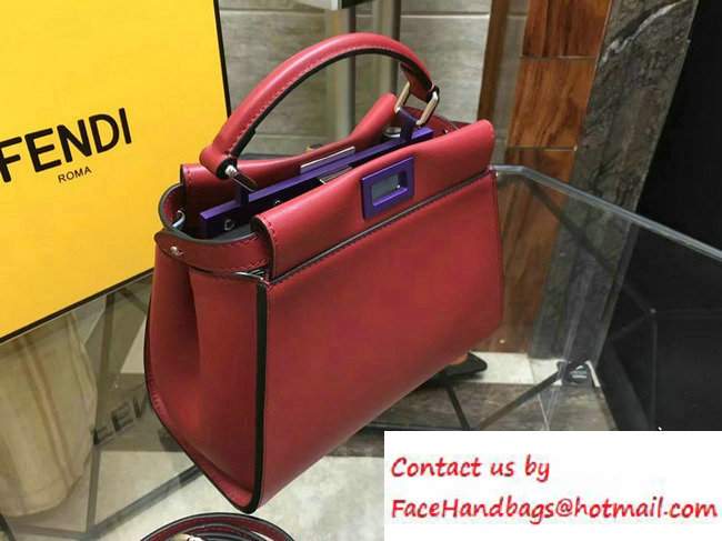 Fendi Calfskin Edge Detail Peekaboo Mini Bag Red/Gray 2016