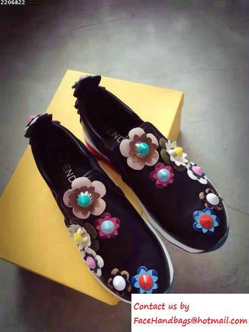 Fendi Flowerland Slip-On Sneakers Black/Multicolor 2016