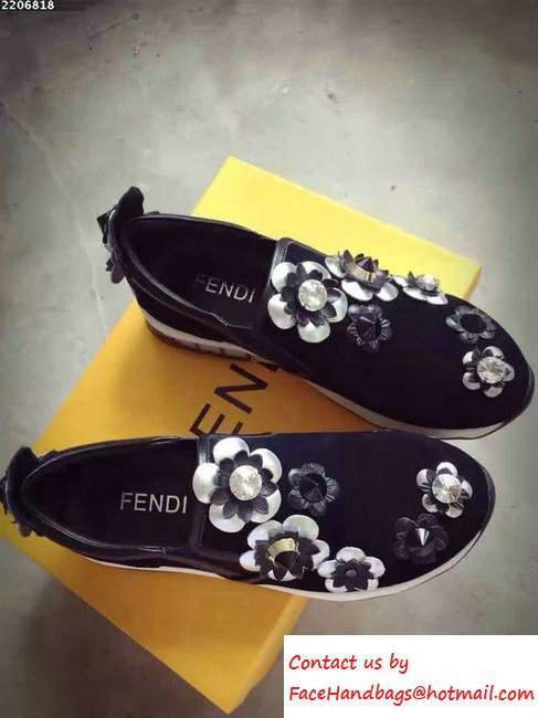 Fendi Flowerland Slip-On Sneakers Black/Silver 2016