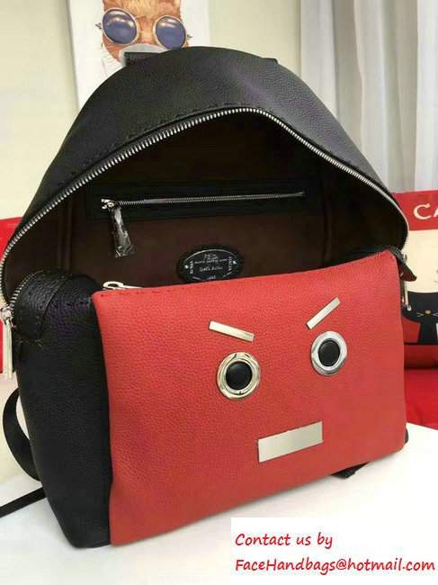 Fendi Roman Leather Faces Selleria Backpack Bag Black/Red 2016