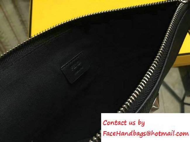 Fendi Roman Leather Faces Slim Clutch Pouch Bag Black 2016