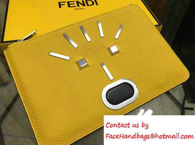 Fendi Roman Leather Faces Slim Clutch Pouch Bag Yellow 2016