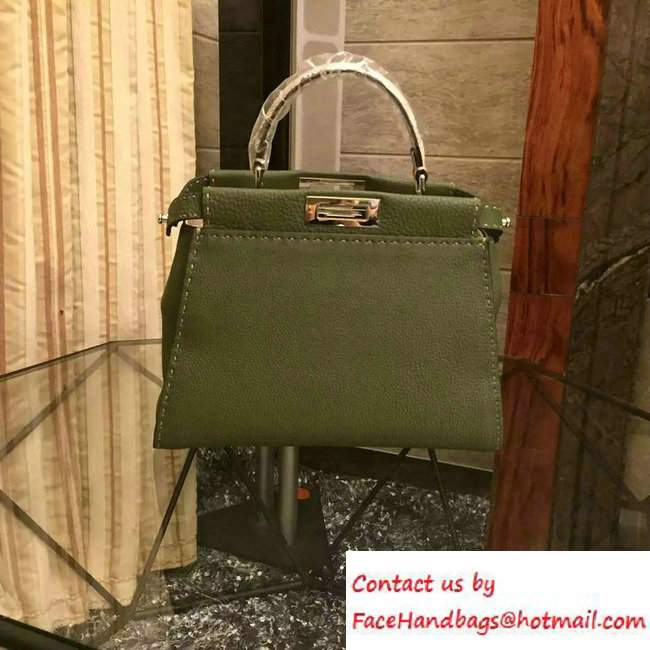 Fendi Togo Leather Peekaboo Bag Army Green with Python Handle 2016