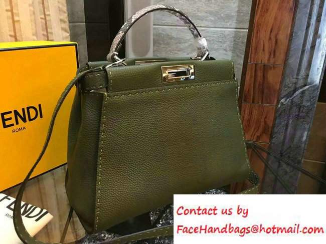 Fendi Togo Leather Peekaboo Bag Army Green with Python Handle 2016