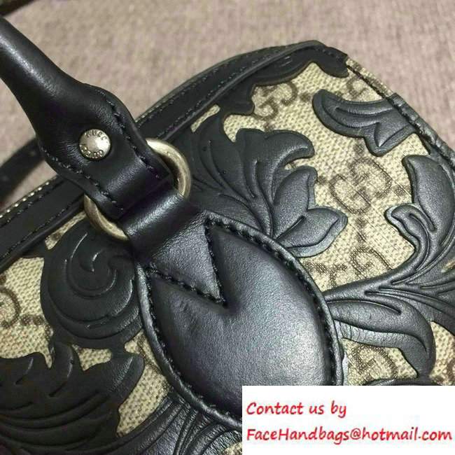 Gucci Arabesque GG Supreme and Leather Top Handle Small Boston Bag 409529 Black 2016