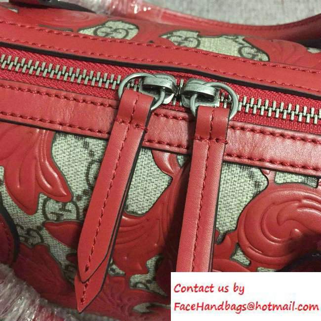 Gucci Arabesque GG Supreme and Leather Top Handle Small Boston Bag 409529 Red 2016