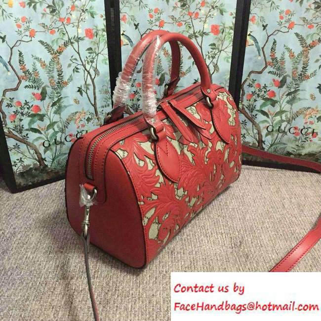 Gucci Arabesque GG Supreme and Leather Top Handle Small Boston Bag 409529 Red 2016
