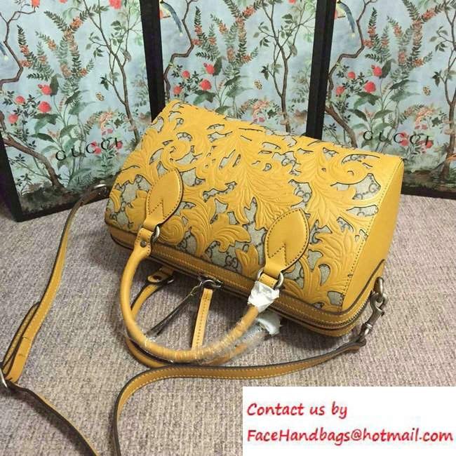 Gucci Arabesque GG Supreme and Leather Top Handle Small Boston Bag 409529 Yellow 2016 - Click Image to Close