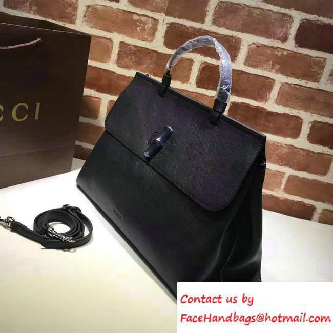 Gucci Bamboo Daily Leather Top Handle Large Bag 370830 Black - Click Image to Close