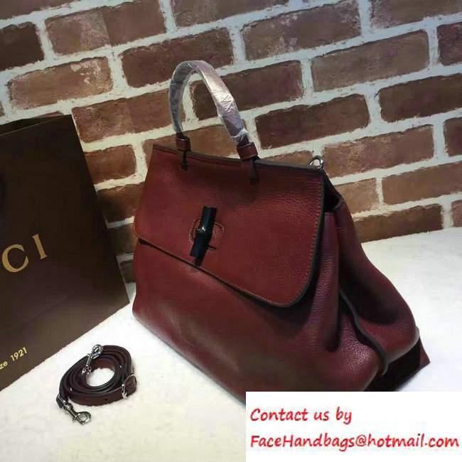 Gucci Bamboo Daily Leather Top Handle Large Bag 370830 Burgundy