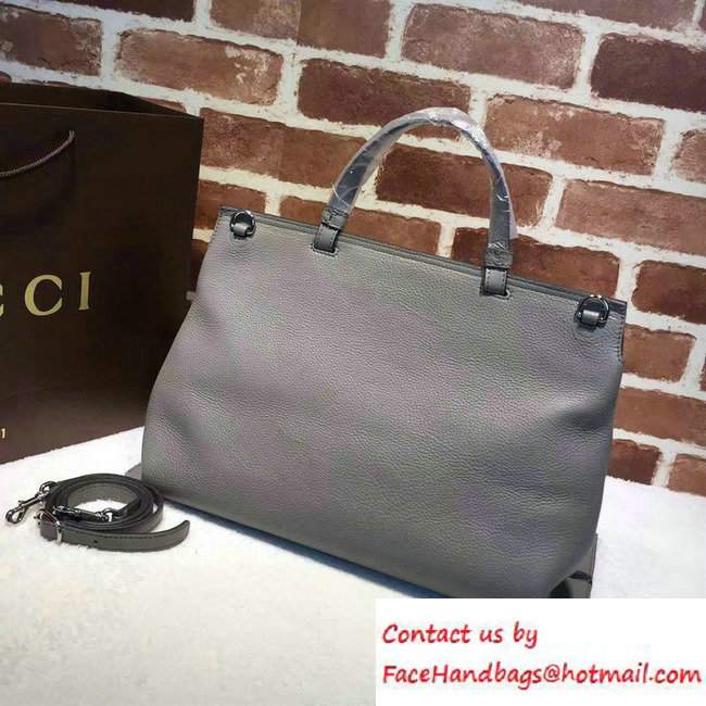 Gucci Bamboo Daily Leather Top Handle Large Bag 370830 Gray - Click Image to Close