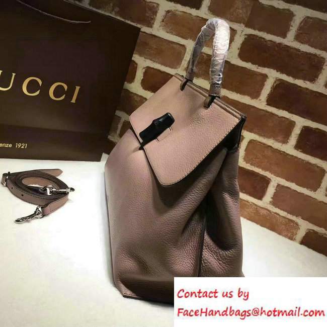 Gucci Bamboo Daily Leather Top Handle Large Bag 370830 Nude Pink