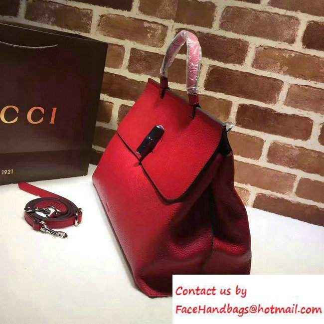 Gucci Bamboo Daily Leather Top Handle Large Bag 370830 Red - Click Image to Close