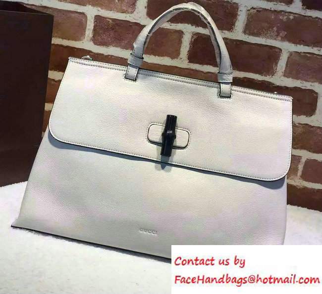 Gucci Bamboo Daily Leather Top Handle Large Bag 370830 White - Click Image to Close