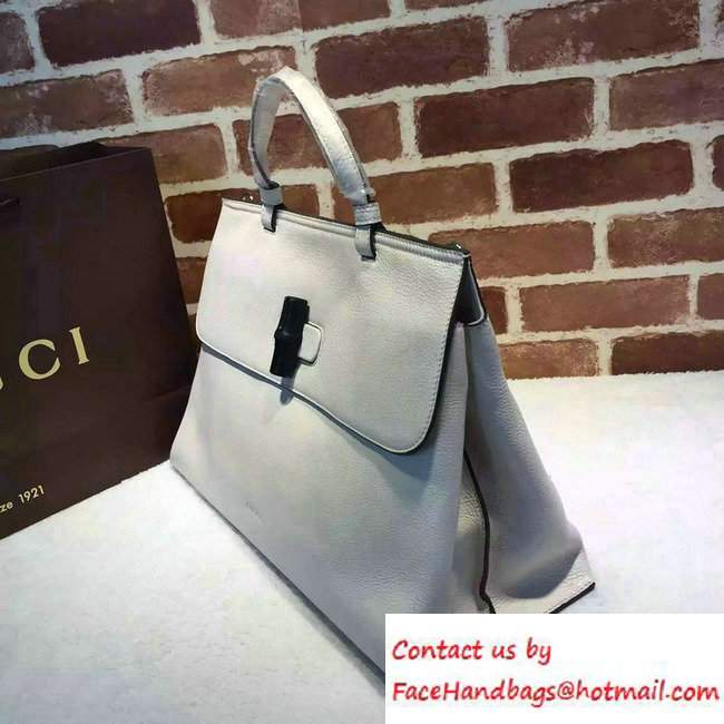 Gucci Bamboo Daily Leather Top Handle Large Bag 370830 White