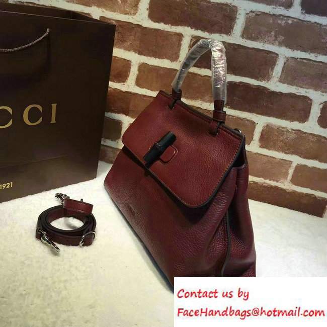 Gucci Bamboo Daily Leather Top Handle Medium Bag 392013 Burgundy - Click Image to Close