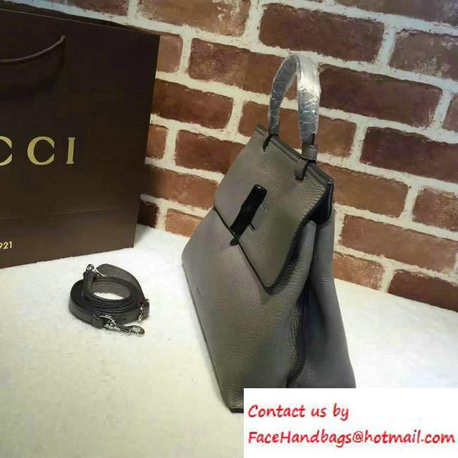 Gucci Bamboo Daily Leather Top Handle Medium Bag 392013 Gray - Click Image to Close