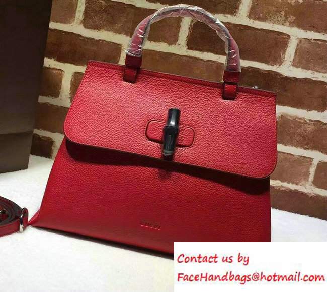 Gucci Bamboo Daily Leather Top Handle Medium Bag 392013 Red - Click Image to Close