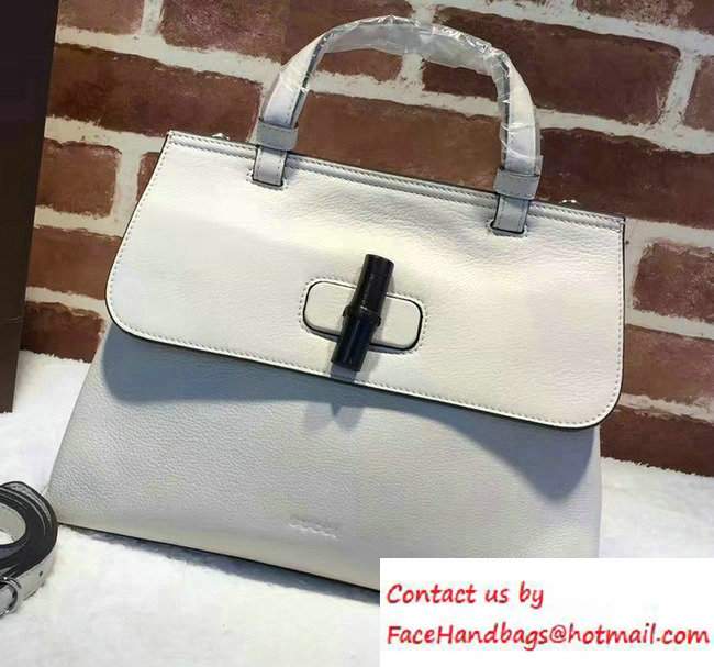 Gucci Bamboo Daily Leather Top Handle Medium Bag 392013 White - Click Image to Close