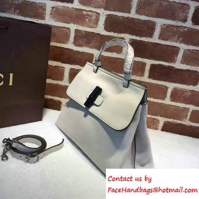 Gucci Bamboo Daily Leather Top Handle Medium Bag 392013 White - Click Image to Close