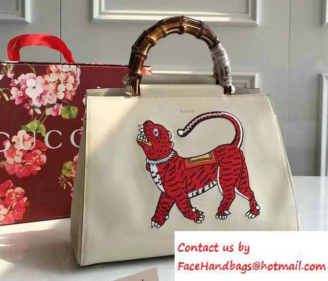 Gucci Bamboo Shopper Embroidered Tote Bag 445501 White Runway 2016 - Click Image to Close