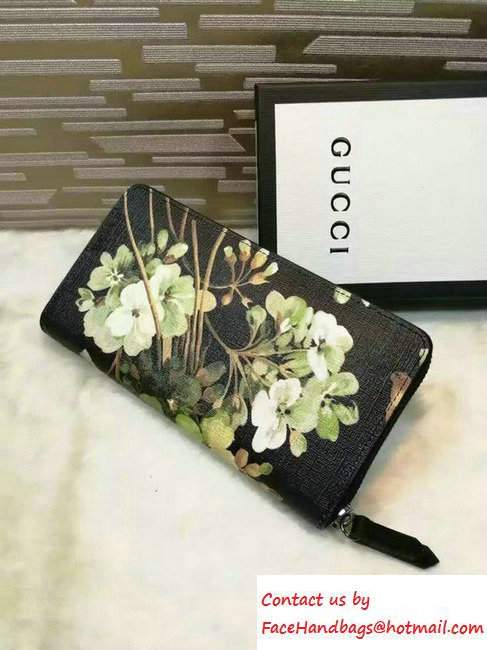 Gucci Blooms Print Leather Zip Around Wallet 410102 Black 2016 - Click Image to Close