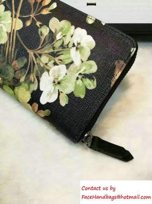 Gucci Blooms Print Leather Zip Around Wallet 410102 Black 2016