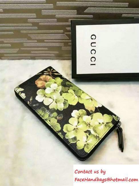 Gucci Blooms Print Leather Zip Around Wallet 410102 Black 2016