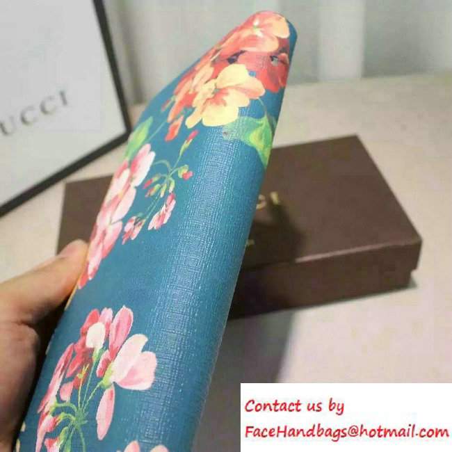 Gucci Blooms Print Leather Zip Around Wallet 410102 Blue 2016