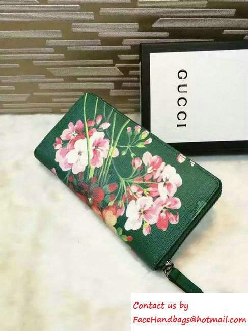 Gucci Blooms Print Leather Zip Around Wallet 410102 Green 2016