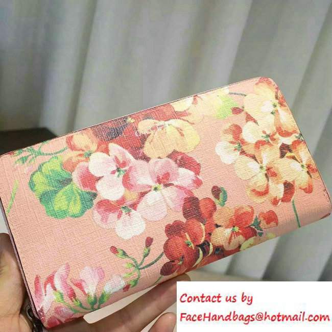 Gucci Blooms Print Leather Zip Around Wallet 410102 Pink 2016