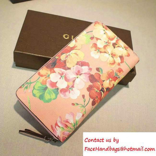Gucci Blooms Print Leather Zip Around Wallet 410102 Pink 2016 - Click Image to Close