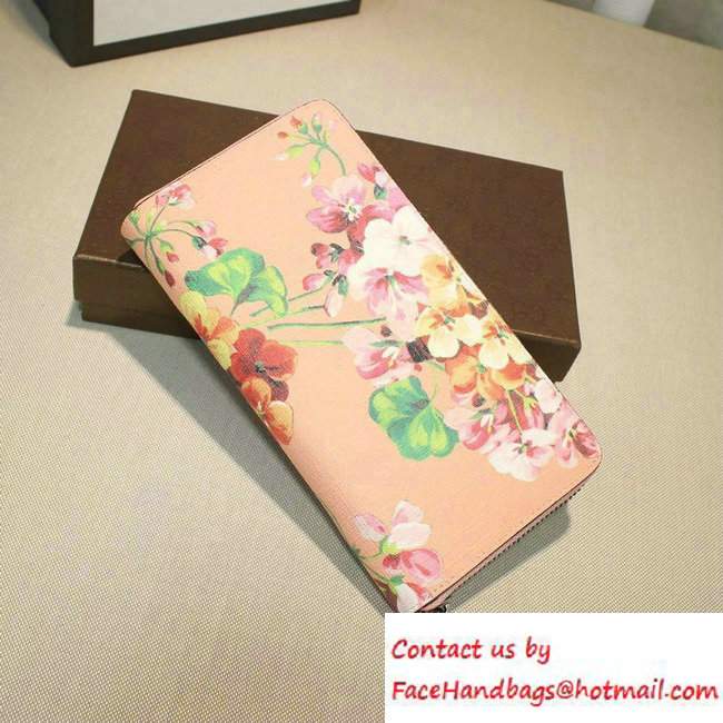 Gucci Blooms Print Leather Zip Around Wallet 410102 Pink 2016