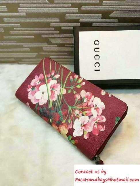 Gucci Blooms Print Leather Zip Around Wallet 410102 Red 2016 - Click Image to Close