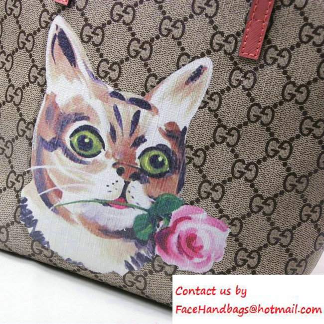 Gucci Children'S GG Supreme Canvas Cat Tote Bag 410812 Pink 2016 - Click Image to Close
