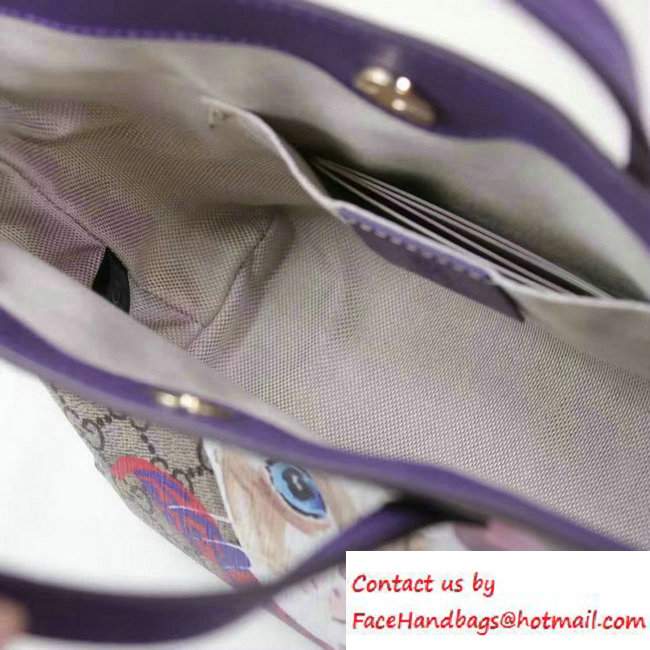 Gucci Children'S GG Supreme Canvas Cat Tote Bag 410812 Purple 2016 - Click Image to Close