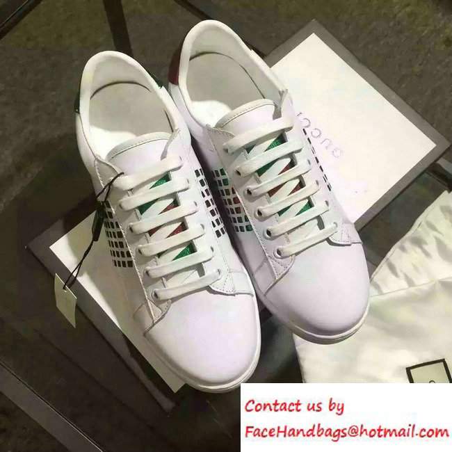 Gucci Cut-Out Leather Sneaker With Web 429359 White 2016