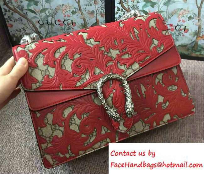 Gucci Dionysus Arabesque GG Supreme and Leather Shoulder Medium Bag 400235 Red 2016 - Click Image to Close