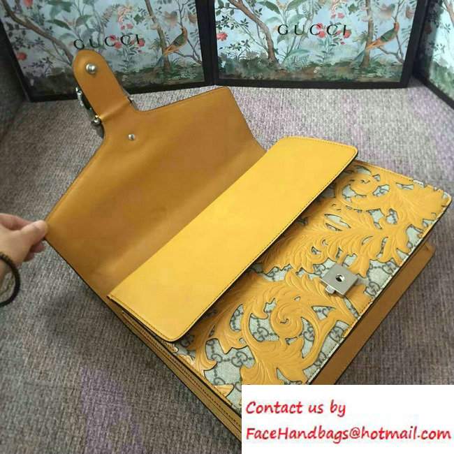 Gucci Dionysus Arabesque GG Supreme and Leather Shoulder Medium Bag 400235 Yellow 2016 - Click Image to Close