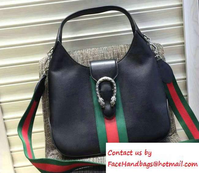 Gucci Dionysus Leather Hobo Small Bag 444072 Black/Web 2016 - Click Image to Close
