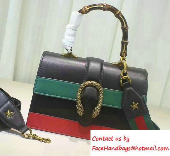 Gucci Dionysus Leather Top Handle Medium Bag 448075 Black/Green/Red 2016