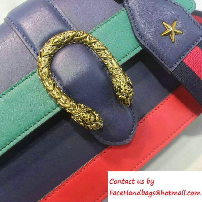 Gucci Dionysus Leather Top Handle Medium Bag 448075 Blue/Green/Red 2016