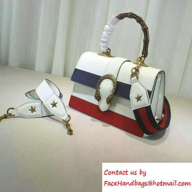 Gucci Dionysus Leather Top Handle Medium Bag 448075 White/Blue/Red 2016