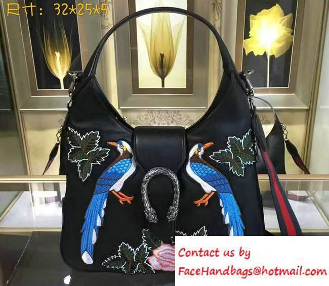 Gucci Dionysus Matelasse Leather Hobo Small Bag 444072 Black/Bird 2016