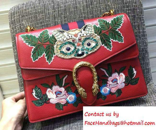 Gucci Dionysus Raccoon And Floral Crystal Embroidered Shoulder Medium Bag 400235 Red 2016