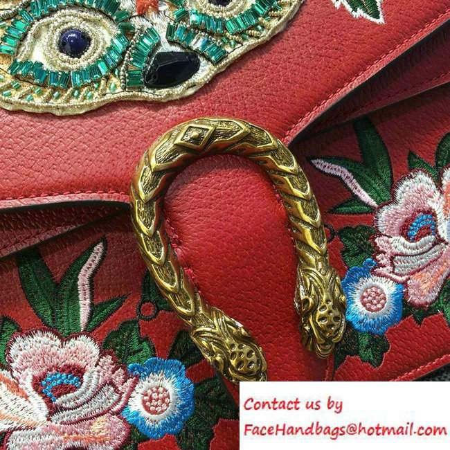 Gucci Dionysus Raccoon And Floral Crystal Embroidered Shoulder Medium Bag 400235 Red 2016 - Click Image to Close