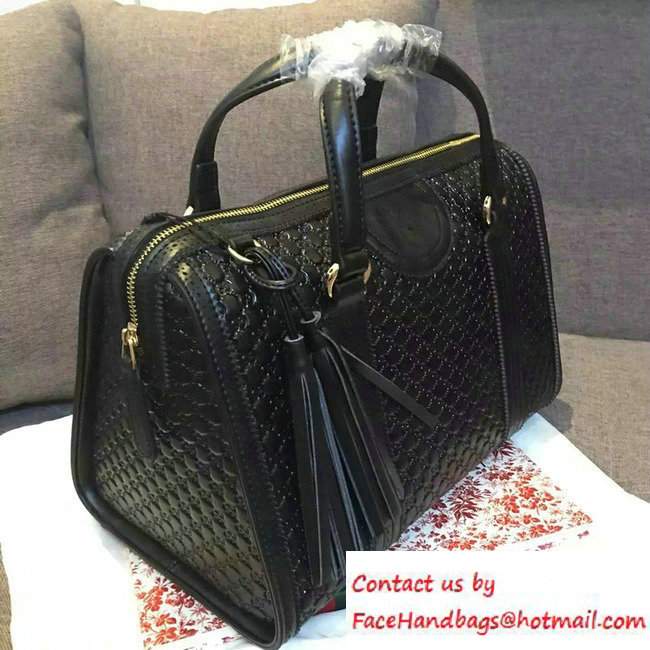 Gucci Duilio Brogue Guccissima Leather Boston Medium Bag 296904 Black